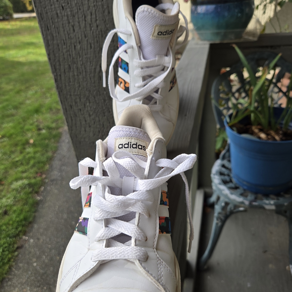 Adidas White Athletic Shoes with Multicolor Accents